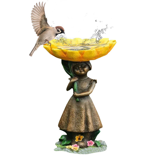 Girl Resin Bird Feeder with Natural Stump Design for Garden and Outdoor Decor, Ideal for Attracting Birds and V888-ELOSUNG43642