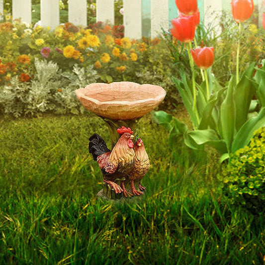 Rooster Resin Bird Feeder with Natural Stump Design for Garden and Outdoor Decor, Ideal for Attracting Birds V888-ELOSUNG43644