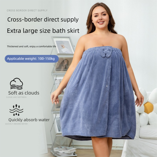Blue Plus Size Bath Wrap Dress with Adjustable Elastic Waist and Bow Detail - Soft Absorbent Towel Robe for V888-ELOSUNG43782