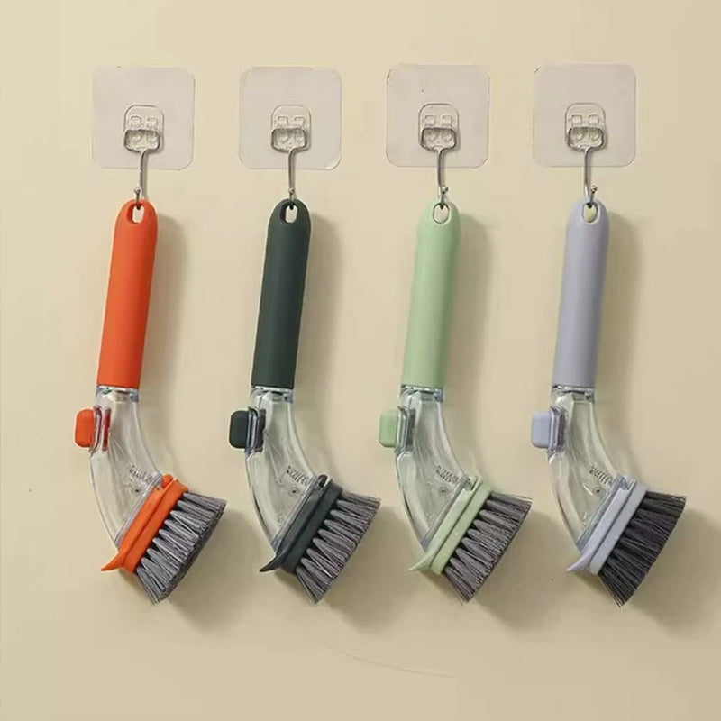 Orange Long-Handled Liquid Dispensing Pot Scrubber - Multi-Use Kitchen Cleaning Brush with Built-In Detergent V888-ELOSUNG43890