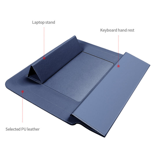 Black 3-in-1 Laptop Sleeve with Built-In Stand & Wrist Rest - Waterproof PU Protective Case for 15/16 Inch V888-ELOSUNG43915
