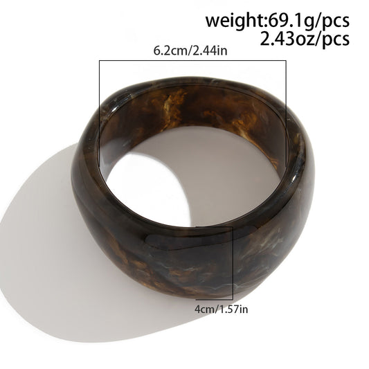 Chunky Resin Bangle Bracelet - Irregular Geometric Square Cuff - Beige Tortoiseshell Tone Wide Wristwear for V888-ELOSUNG44389