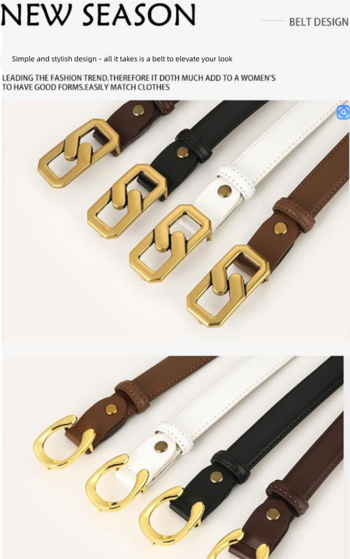 Womens Genuine Leather Belt Black C-Shape Gold Buckle Waist Strap for Jeans & Dresses Classic Fashion V888-ELOSUNG44472