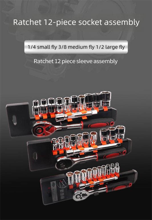 12 Piece 3/8 Inch Drive Ratchet and Metric Socket Wrench Set Professional Mechanics Tool Kit for Automotive V888-ELOSUNG44516
