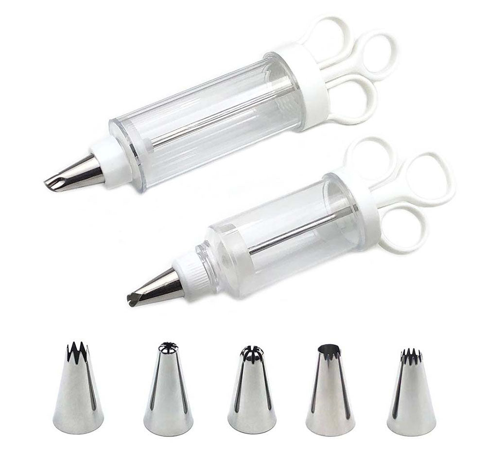 Cake Decorating Icing Syringe Gun Set with 5 Stainless Steel Nozzles DIY Cookie Press Baking Tool for Home V888-ELOSUNG44641