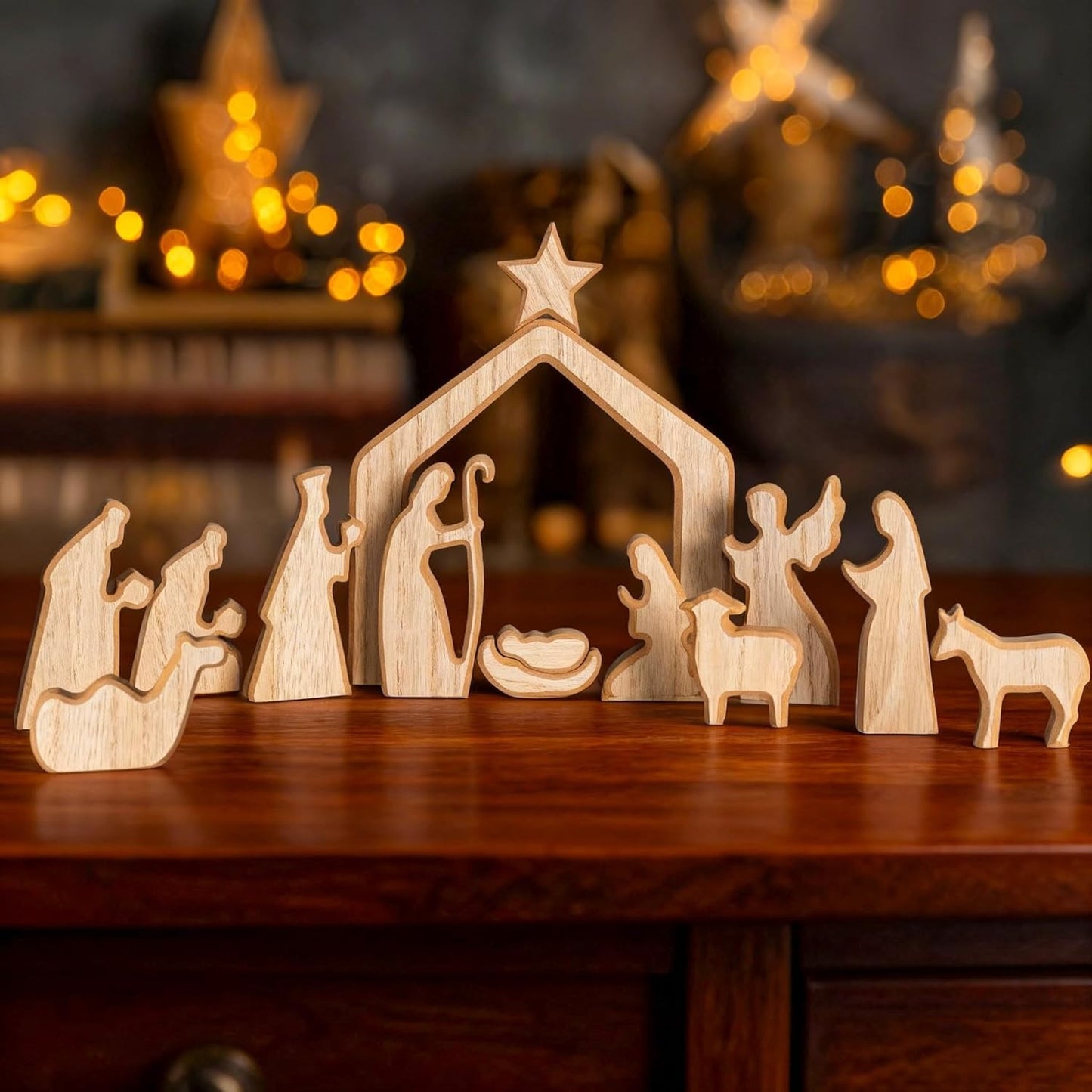 Easter Resurrection Scene Set Mini Wooden Figurine Ornament - Artistic Hill & Empty Tomb Creative Tabletop V888-ELOSUNG44860
