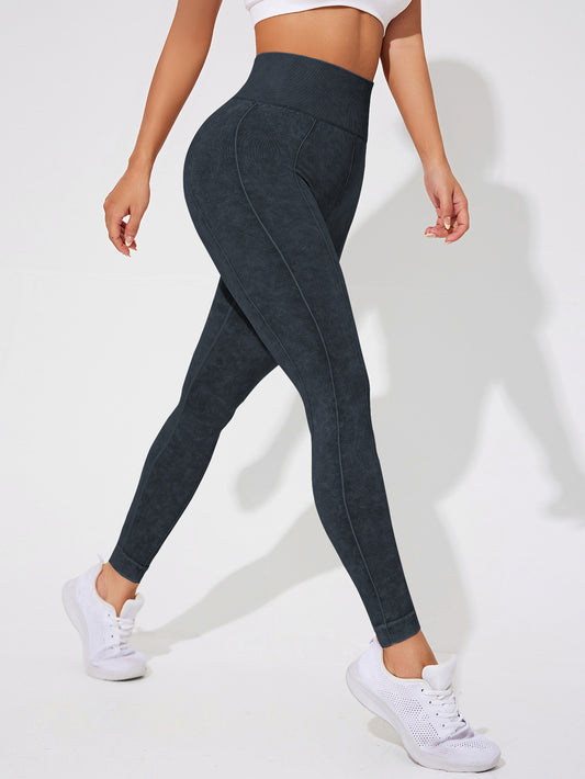 2 PCS Women's High Waisted Seamless Yoga Leggings Washed Black and Light Grey Activewear Tights Size L V888-ELOSUNG44898