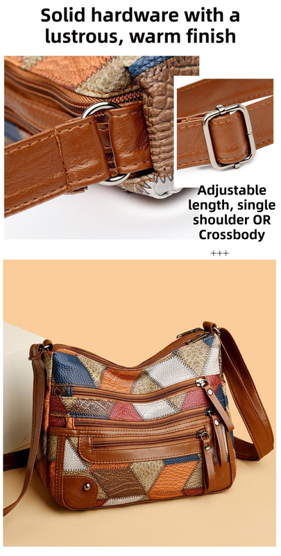 Lightweight Contrast Color Patchwork Shoulder Bag - Multi-Zipper Large Capacity PU Leather Satchel for V888-ELOSUNG45002
