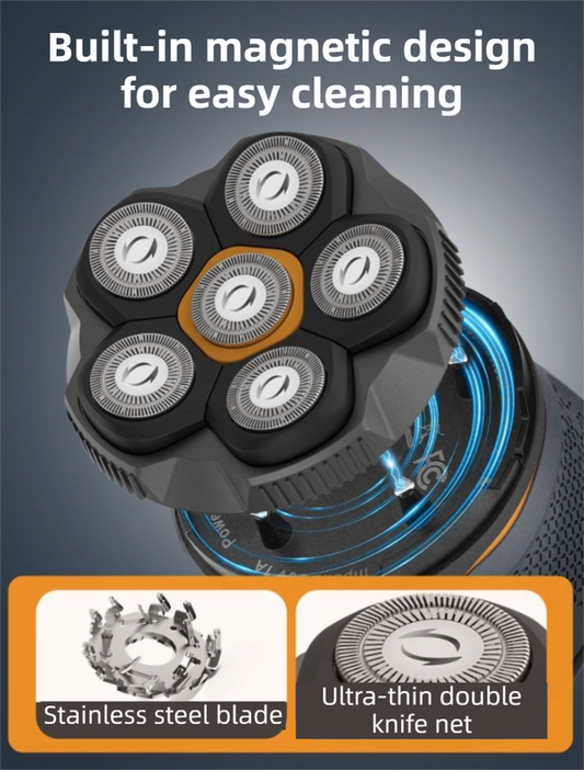 Black Men's 6D Magnetic Rotary Head Shaver for Wet/Dry Use - Professional Electric Bald Head Shaver & Beard V888-ELOSUNG45108