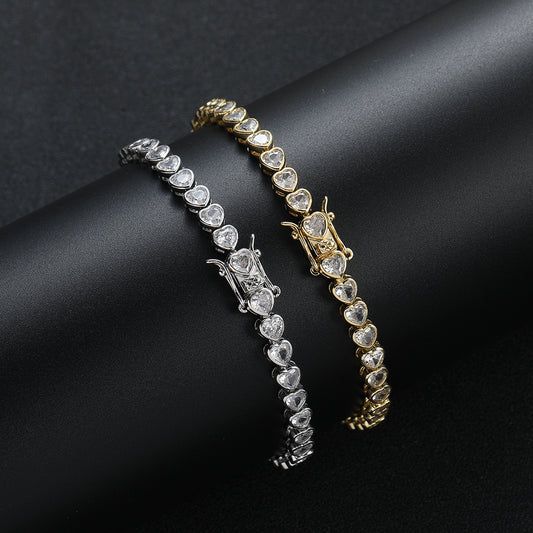 Gold Bling Heart Tennis Bracelet for Women with Micro-Paved Heart Zirconia - Romantic Couple's Jewelry (7" V888-ELOSUNG45143