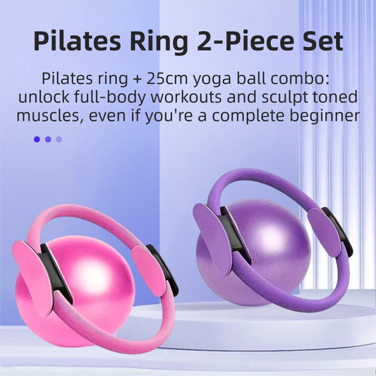 Black Professional Pilates Ring & Yoga Ball Set - Multipurpose Home Fitness Equipment for Whole-Body Core V888-ELOSUNG45186
