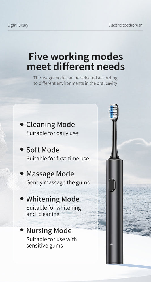 Black Sonic Electric Toothbrush Kit with 5 Cleaning Modes, 4 Heads & Travel Case - Smart Timer & Quad-Pacer, V888-ELOSUNG45307