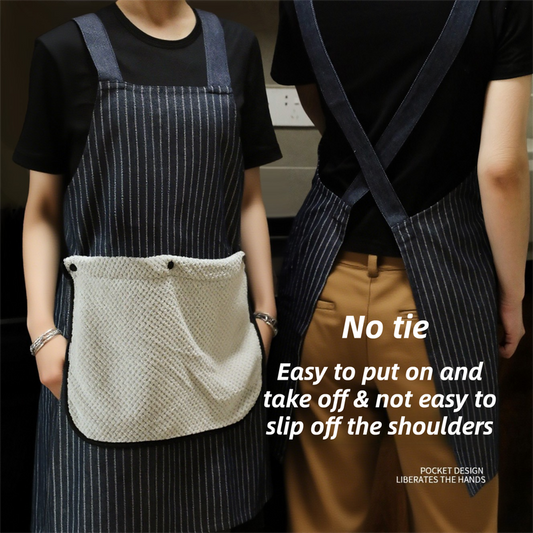 2-Pack Black Waterproof & Oil-Proof Cross-Back Kitchen Apron with No-Tie Slip-On Design and Detachable Hand V888-ELOSUNG45421