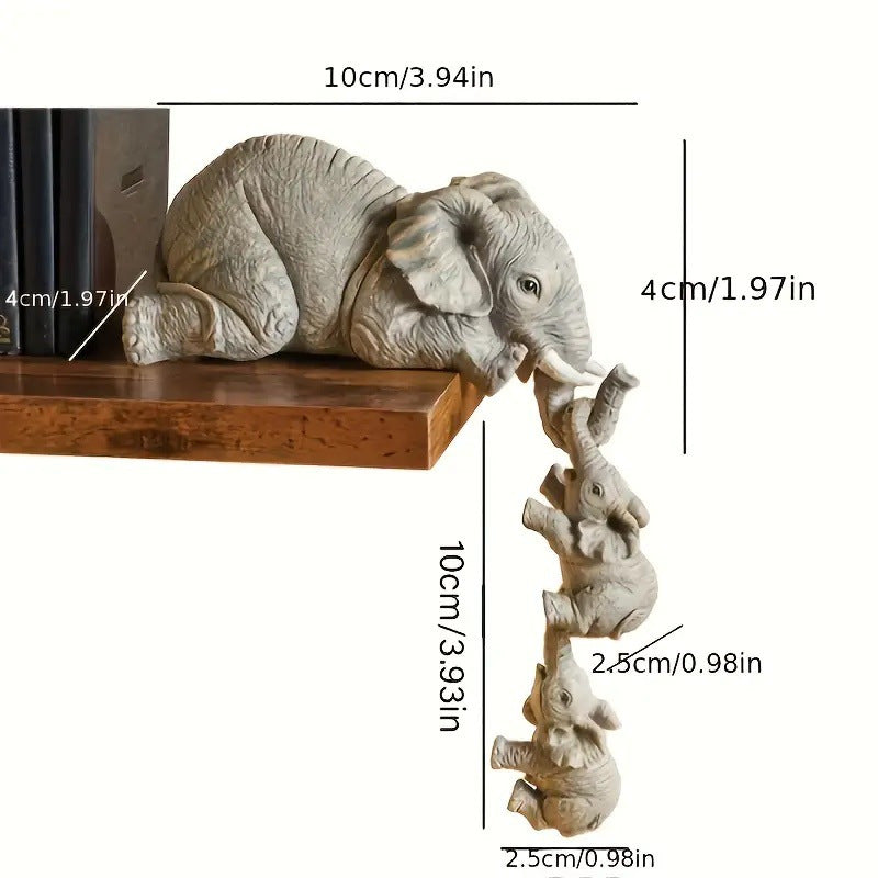 3-Piece Cute Mother Child Elephant Figurine Set - Stackable Resin Home Office Decor for Longevity Luck V888-ELOSUNG45470