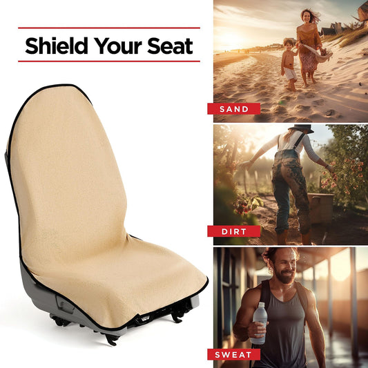 Beige Waterproof Towel Car Single Seat Cover - Universal Non-Slip Sweat-Absorbent Bucket Seat Protector for V888-ELOSUNG45535