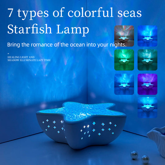 7-Colors Rechargeable Starfish Water Ripple Projection Lamp - Brightness Adjustable Ocean Ambiance Night Light V888-ELOSUNG45562