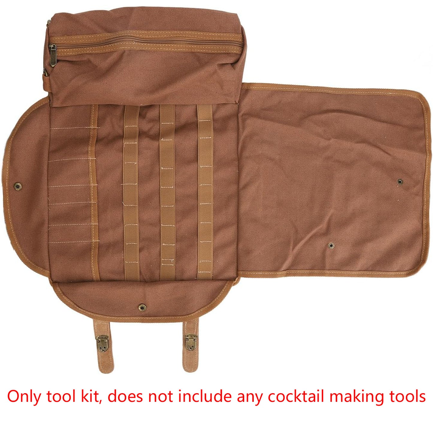 Brown Professional Bartender Kit Travel Bag - Durable Canvas Tool Organizer and Bar Briefcase with Metal V888-ELOSUNG45577