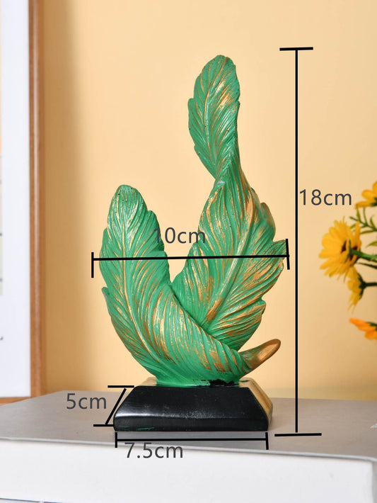 Green Luxury Artistic Resin Dual Feather Sculpture - Elegant Minimalist Home Decor for Entryway Living Room & V888-ELOSUNG45615