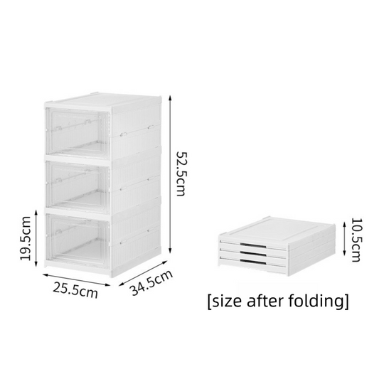 Transparent 3-Layer Foldable Shoe Storage Tower with Transparent Display Panel & Back Ventilation - One-Pull V888-ELOSUNG45708