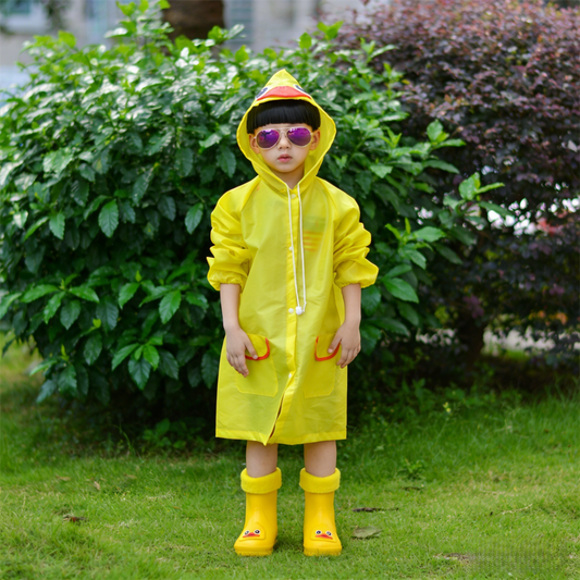 Kids Cartoon Rain Gear Set - Eco-Friendly Odorless Yellow Duck Raincoat & Matching 16cm Duck Rain Boots with V888-ELOSUNG45819