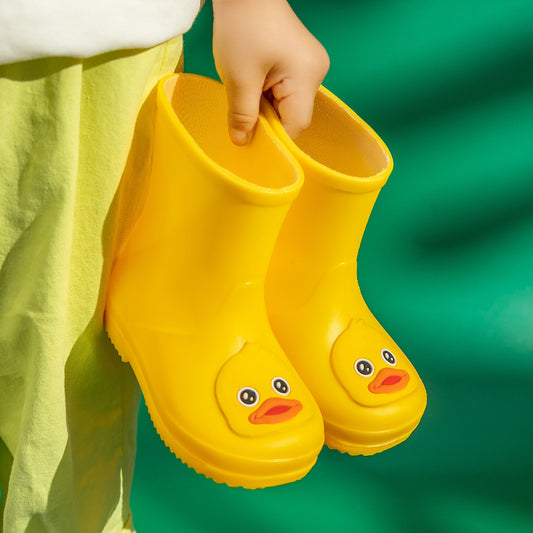 Cute Yellow Duck Kids Rain Boots with Removable Warm Cotton Liner - Waterproof Anti-Slip Toddler Wellies for V888-ELOSUNG45828