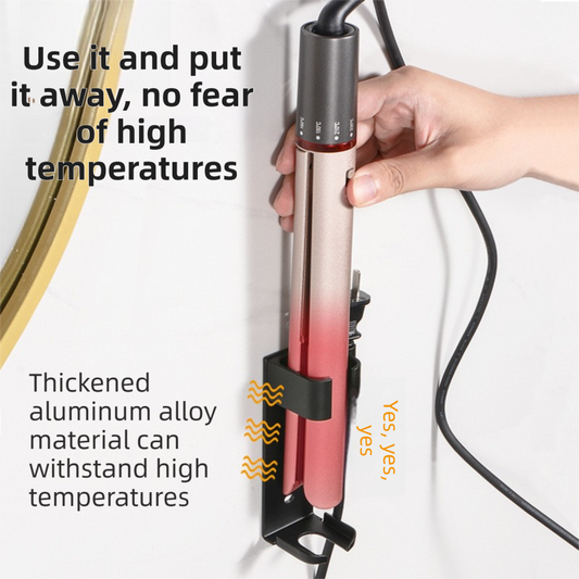 Black Wall-Mounted Aluminum Curling Iron Holder with Tidy Cord - Heat-Resistant Hair Straightener Storage V888-ELOSUNG45860