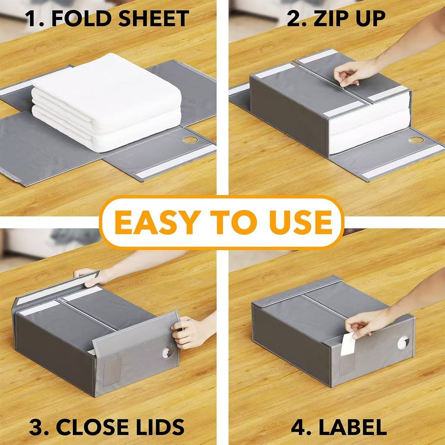 2-Pack Beige Foldable Bed Sheet Set Organizer with Clear Window, Zipper & Flip Lid - Home Wardrobe Bin for V888-ELOSUNG45886