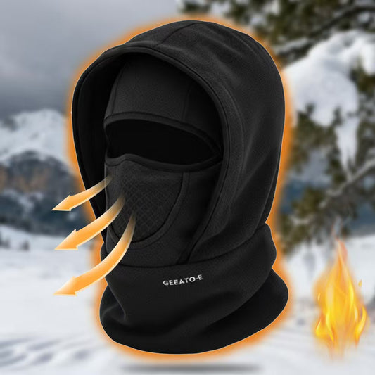 Windproof Thermal Rider Protection Set - 2 Pack Faux Rabbit Fur Knee Braces & Black Fleece Balaclava Hood V888-ELOSUNG45966