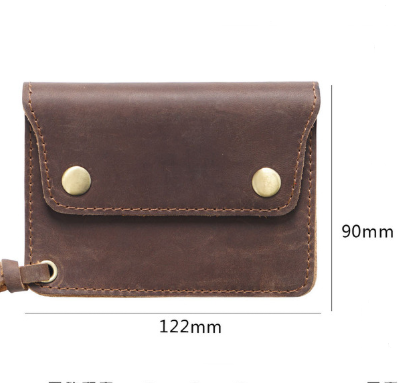 Black Handmade Crazy Horse Leather Wallet Vintage Coin Purse Zipper Card Holder with Strap Snap Closure Top V888-ELOSUNG46022
