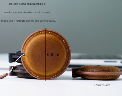Brown Carved Design Handmade Crazy Horse Leather Retractable Tape Measure Keychain Dual Sided Scale 150cm/60" V888-ELOSUNG46029