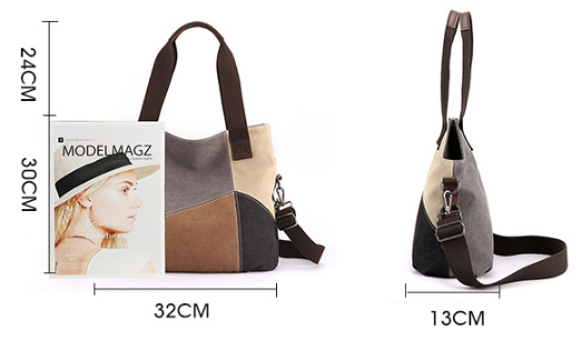 Red Vintage Patchwork Canvas Tote Bag Large Capacity Multi-Pocket Women's Shoulder Handbag for Office Travel V888-ELOSUNG46048