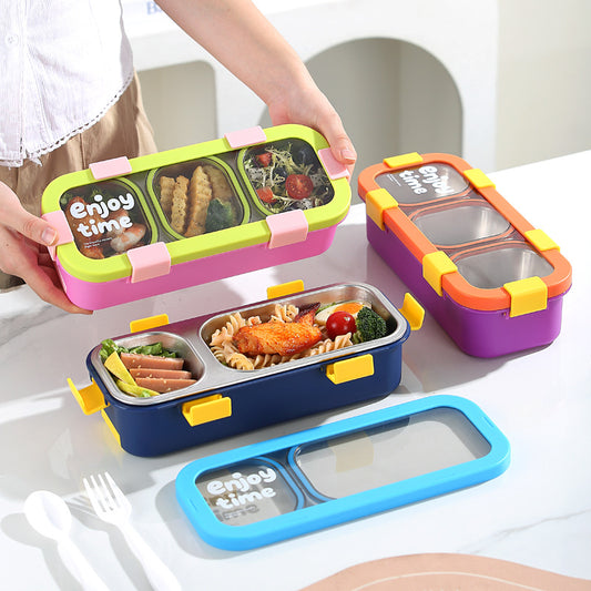 Blue Premium 2-Compartment Stainless Steel Lunch Box - 600ml Leak-Proof Bento Box for School and Office - V888-ELOSUNG46108