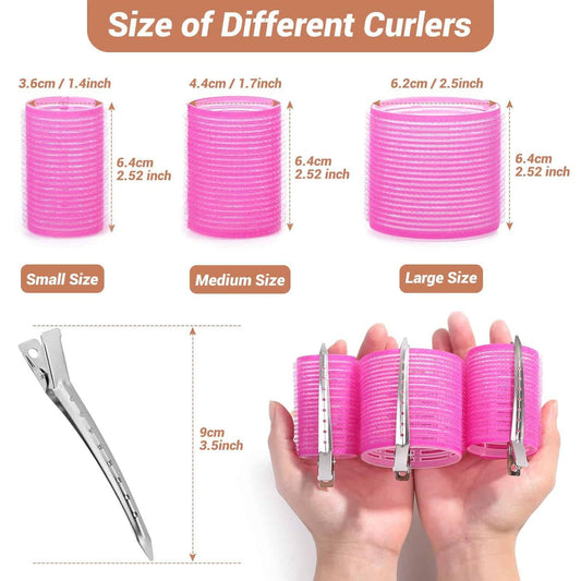 Black 50-Piece Professional Hair Roller Set - Multi-Size Self-Grip Velcro Rollers with Clips and Tail Comb - V888-ELOSUNG46111