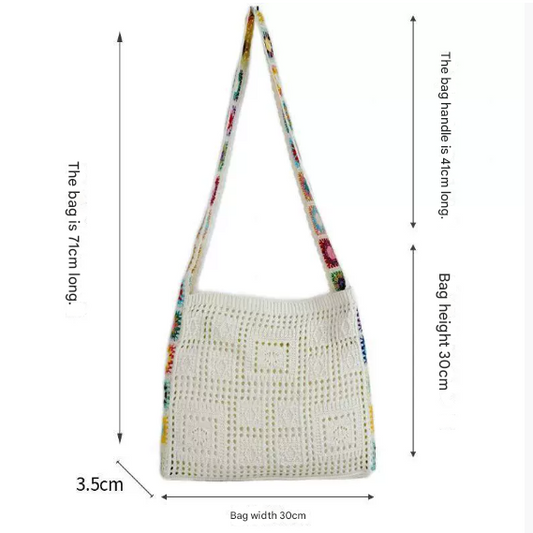 Beige Chic Bohemian Hollow Knit Tote Bag | Large Capacity Crossbody Shoulder Bag | Versatile Casual Holiday V888-ELOSUNG46361