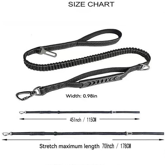 Black Heavy Duty Elastic Bungee Dog Leash | Anti-Pull Safety Shock Absorber | Multi-Functional Training Lead V888-ELOSUNG46394