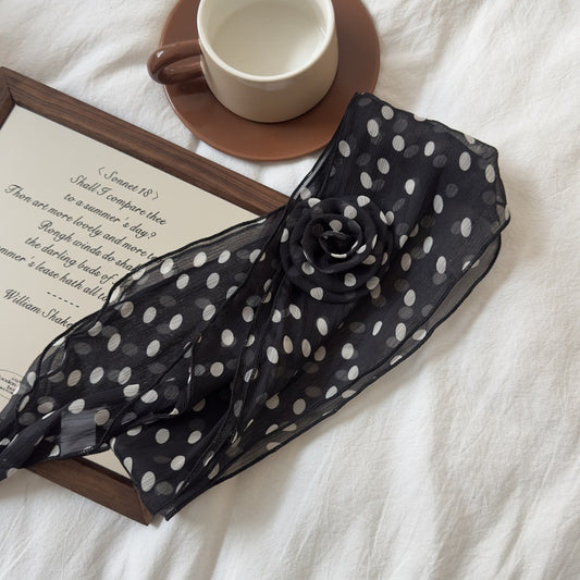 2 Pcs Black Dot Pattern Rose Flower Thin Scarf - Elegant and Versatile Neck Wrap for Women V888-ELOSUNG47029