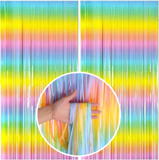 5 Pcs Style 2 Colorful Pastel Rainbow Metallic Fringe Curtain - 1x2m Iridescent Tinsel Backdrop for Birthday V888-ELOSUNG47252
