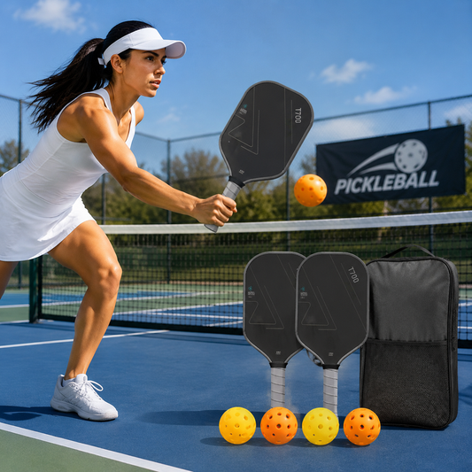Grey T700 Carbon Fiber Pickleball Paddle Set - 16mm Textured Matte Finish with Oxford Carry Bag & PE Balls V888-ELOSUNG47351