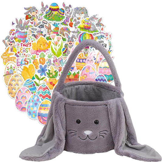 Brown Cute Plush Bunny Easter Basket with Long Ears and Personalization Option for Kids Egg Hunt and Spring V888-ELOSUNG48002
