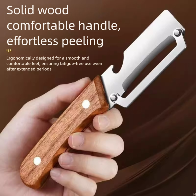 2-PCS Multi-Function Stainless Steel Peeler with Wooden Handle for Fruits, Vegetables, Sugarcane and Bottle V888-ELOSUNG48015