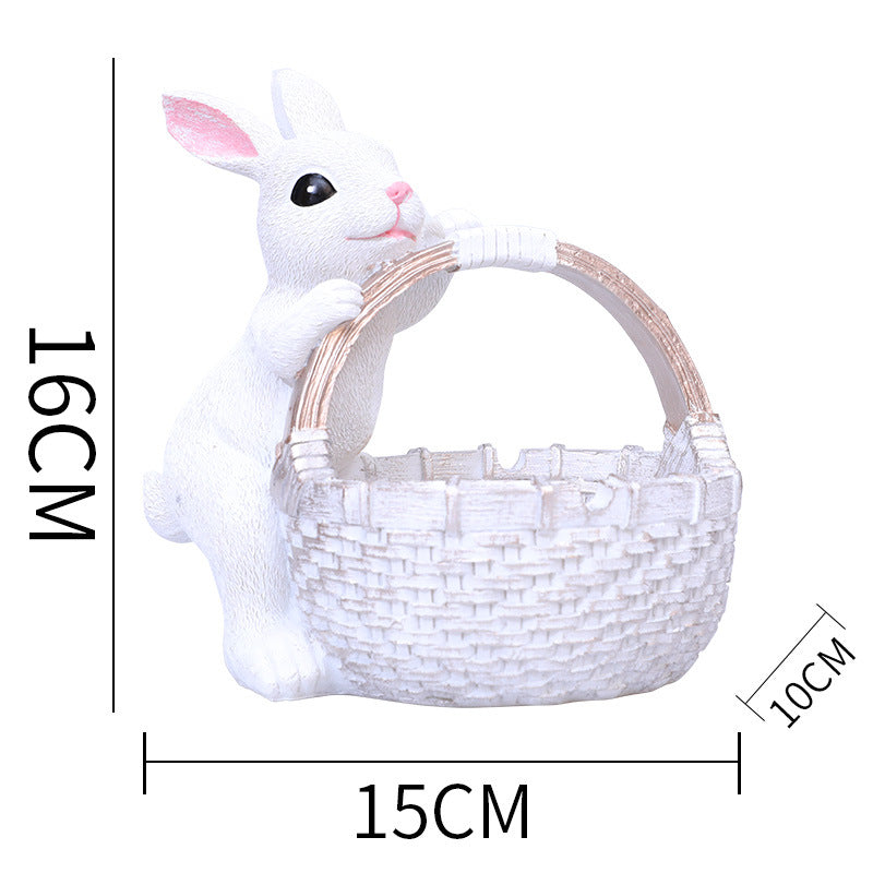 White Easter Rabbit Resin Decor with Basket - Festive Home Ornament for Spring and Holiday Display V888-ELOSUNG48092