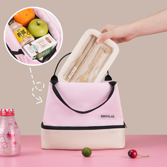 Black Double-Layer Insulated Lunch Bag with Aluminum Foil Lining, Thermal Food Carrier for Hot & Cold Meals - V888-ELOSUNG48161