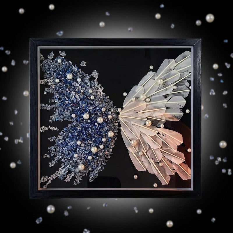 Crystal Feather Butterfly DIY Craft Kit - Handmade Art Material Set with Natural Feathers, Beads and Frame V888-ELOSUNG48418