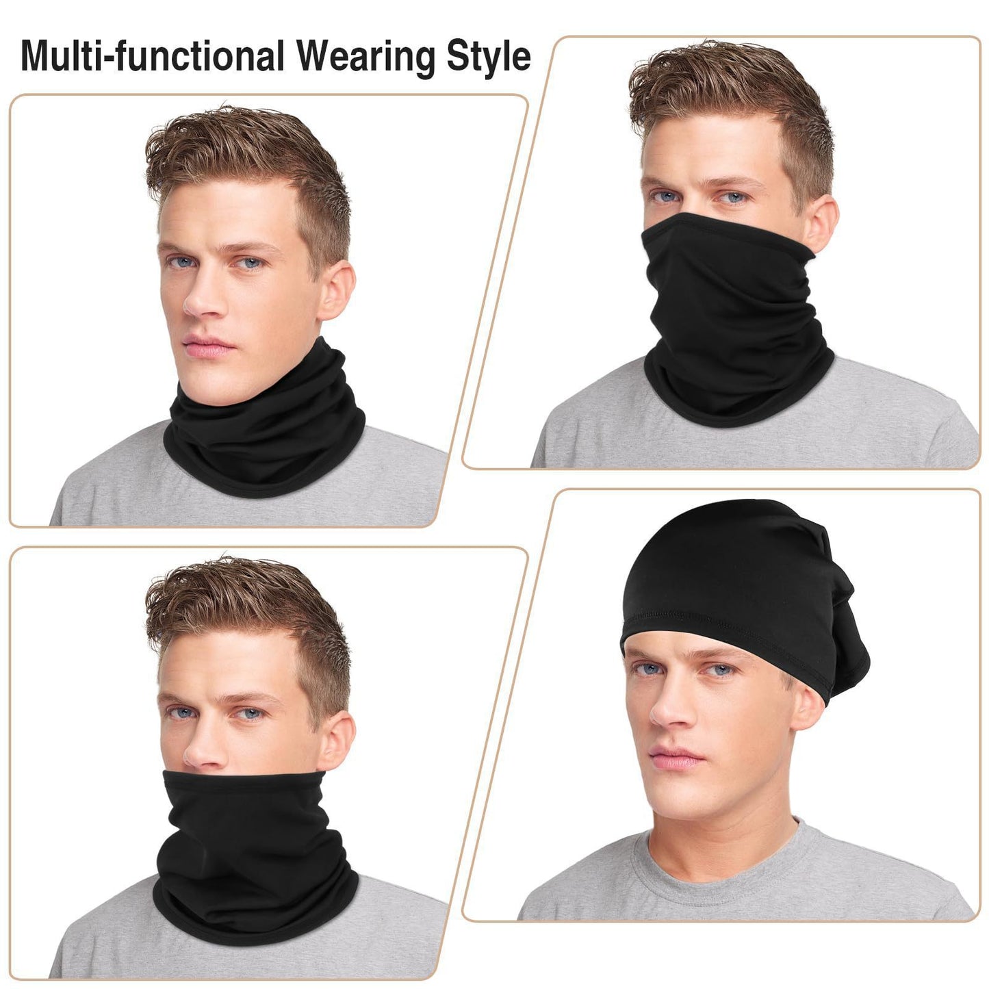 Black and gray Multi-Functional Thermal Neck Gaiter - Windproof, Stretchable Face & Head Cover for Skiing, V888-ELOSUNG48581