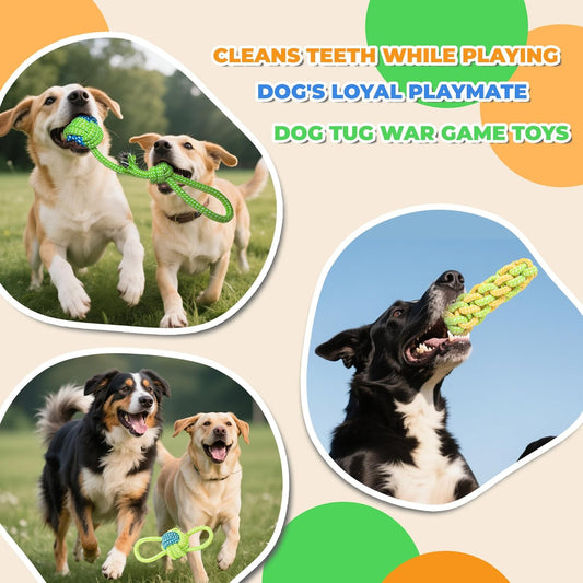 7-Piece Green Durable Cotton Rope Dog Toy Set - Washable Knotted Ball & Tug Toys for Aggressive Chewers, V888-ELOSUNG48683