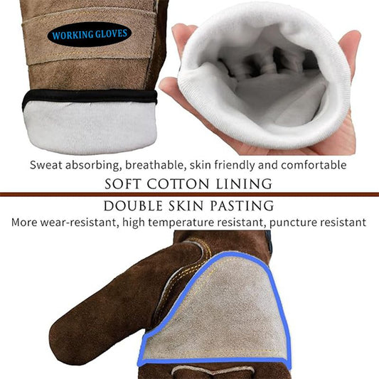 Size L Durable Cowhide Work Gloves for Welding Gardening and Outdoor Camping Thorn Proof Heat Resistant Hand V888-ELOSUNG48880