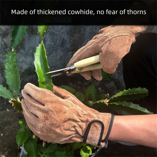 Size L Heavy-Duty Cowhide Protective Gloves with Heat Resistant and Wear-Proof Leather for Outdoor Camping V888-ELOSUNG48891
