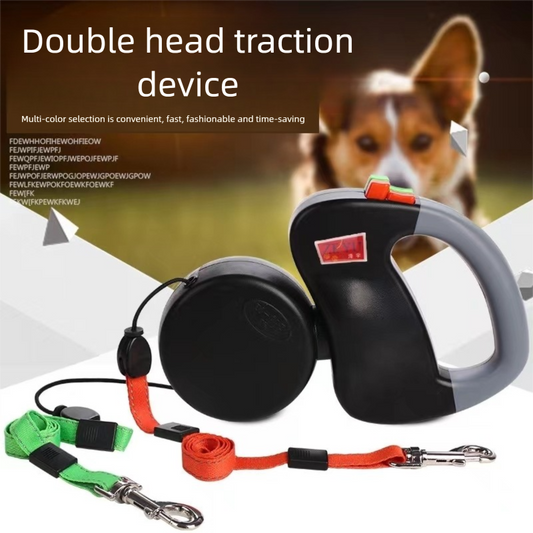 Black Dual Retractable Dog Leash - Tangle-Free 360 Degree Rotation - Built-in LED Flashlight, Individual V888-ELOSUNG48959