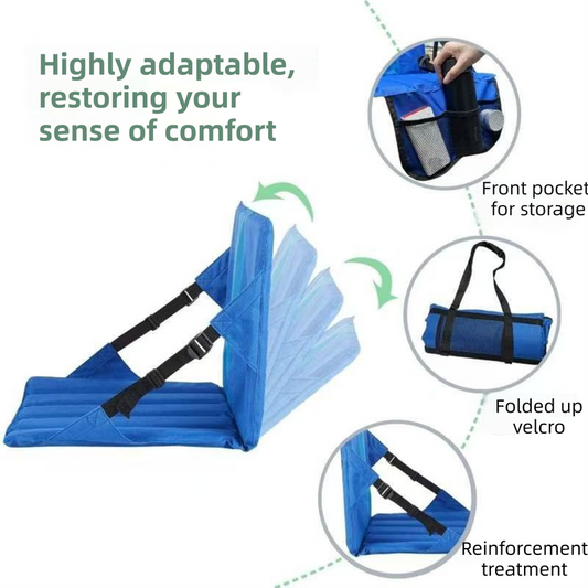 Black Foldable Stadium Seat Cushion with Backrest & Storage Pockets - Portable Roll-Up Outdoor Waterproof V888-ELOSUNG49103