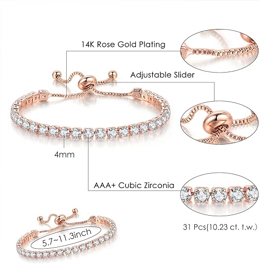 Rose Gold High-Sparkle Cubic Zirconia Single Row Iced-Out Tennis Bracelet (5.7" to 11.3") - Minimalist V888-ELOSUNG49244